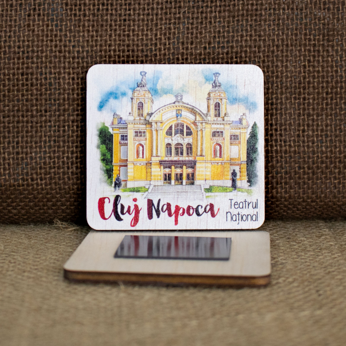 Magnet de frigider din lemn, acuarela “Teatrul National” Cluj Napoca [2]