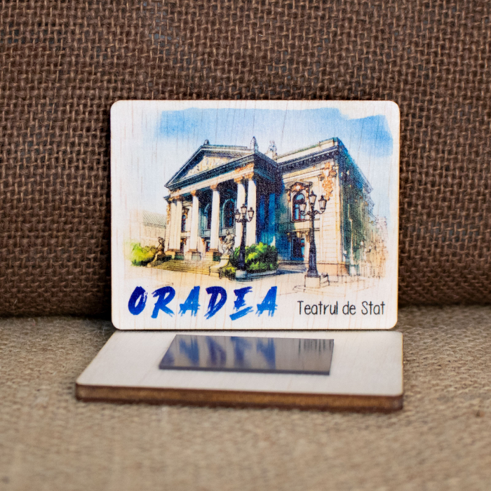 Magnet de frigider  din lemn, acuarela, "Teatrul Regina Maria" Oradea [4]