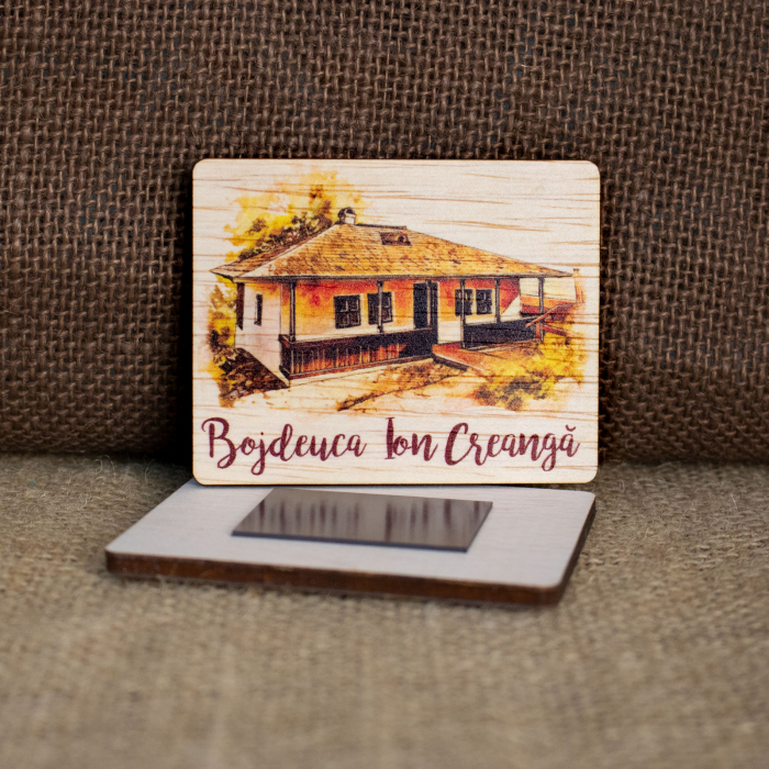 Magnet de frigider din lemn, acuarela, vintage, Bojdeuca lui Ion Creanga, Iasi [2]