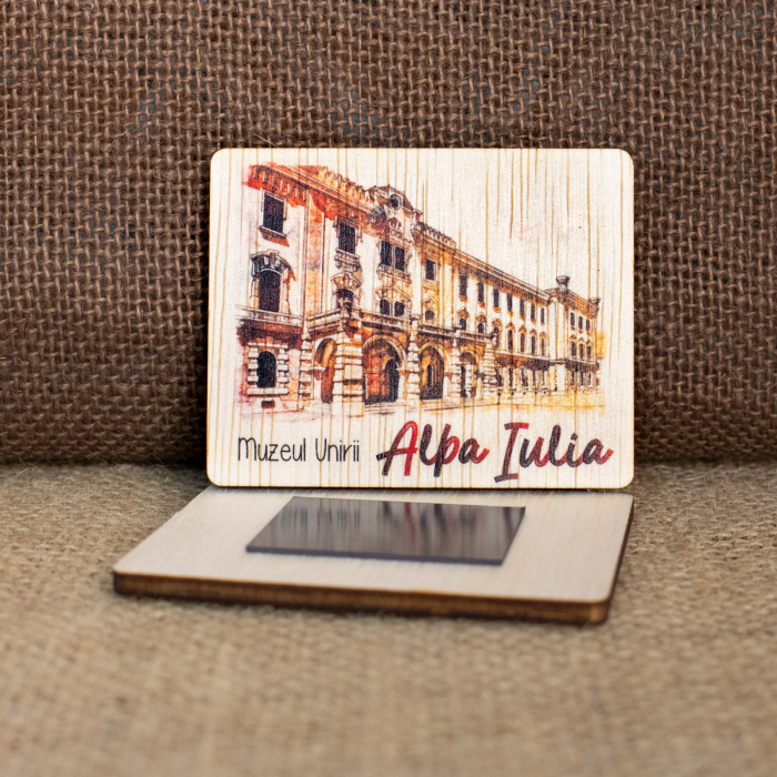 Magnet de frigider din lemn, acuarela, vintage, Muzeul Unirii, Alba Iulia [2]