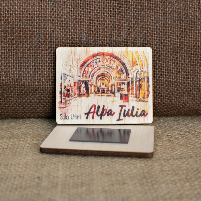 Magnet de frigider din lemn, acuarela, vintage, Sala Unirii, Alba Iulia [2]