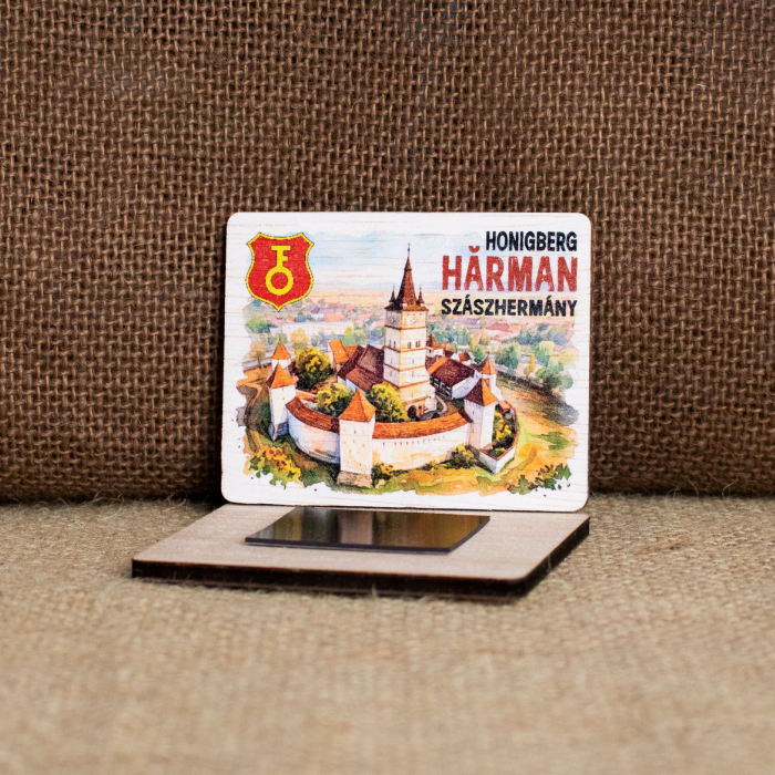 Magnet de frigider din lemn, Biserica - Cetate Fortificata, Harman [2]