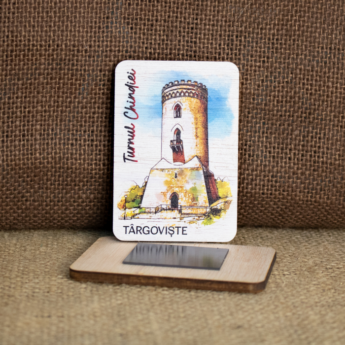 Magnet de frigider din lemn, color, Turnul Chindiei, Targoviste [2]