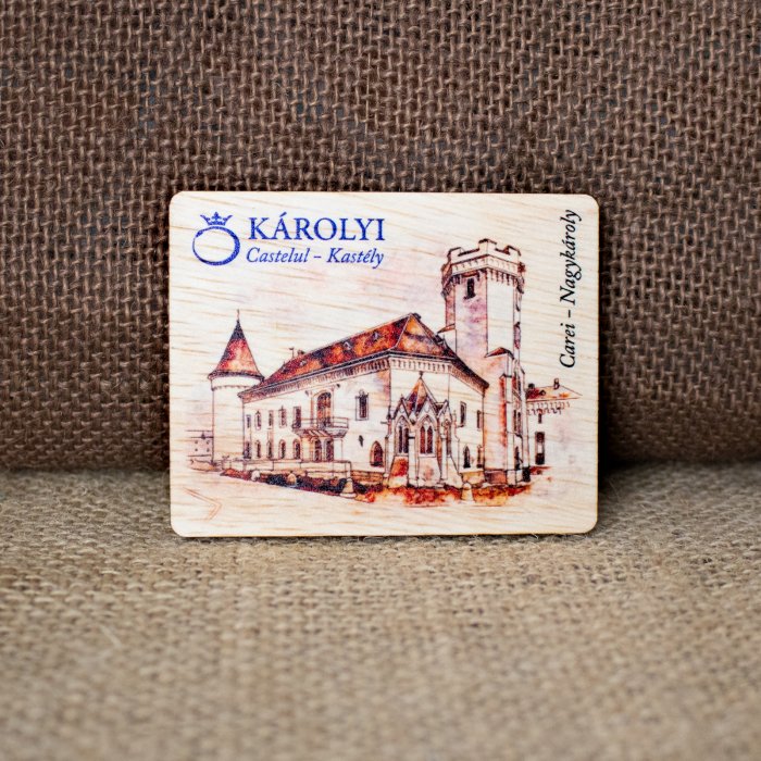 Magnet de frigider din lemn, color vintage Castelul Karolyi, Carei [1]