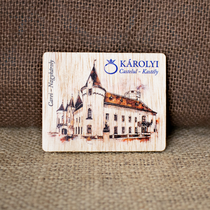 Magnet de frigider din lemn, color vintage Castelul Karolyi, Carei [1]