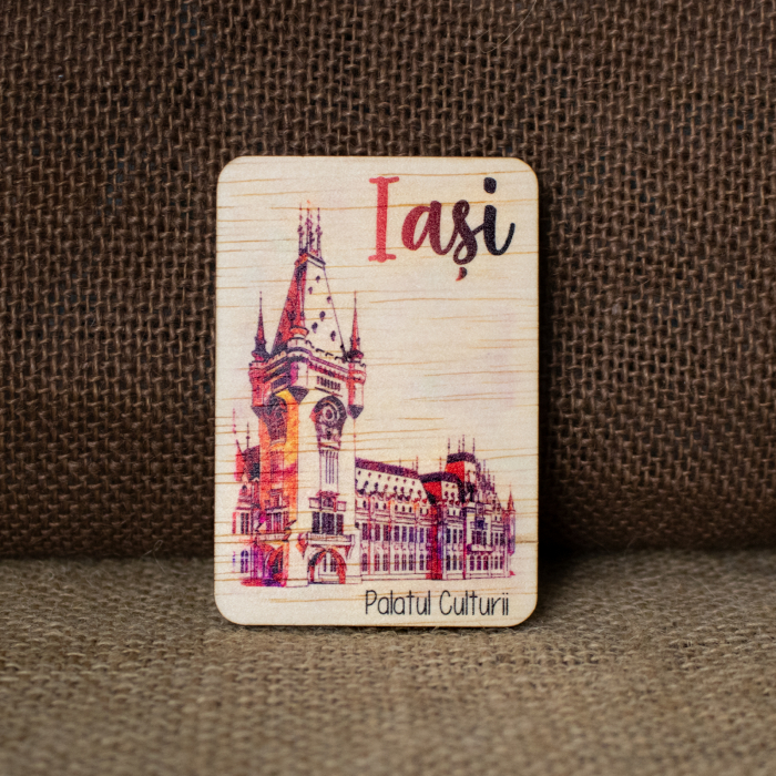 Magnet de frigider din lemn, color, vintage, Palatul Culturii Iasi [1]