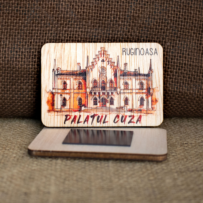 Magnet de frigider din lemn, color vintage, Palatul Cuza de la Ruginoasa [2]