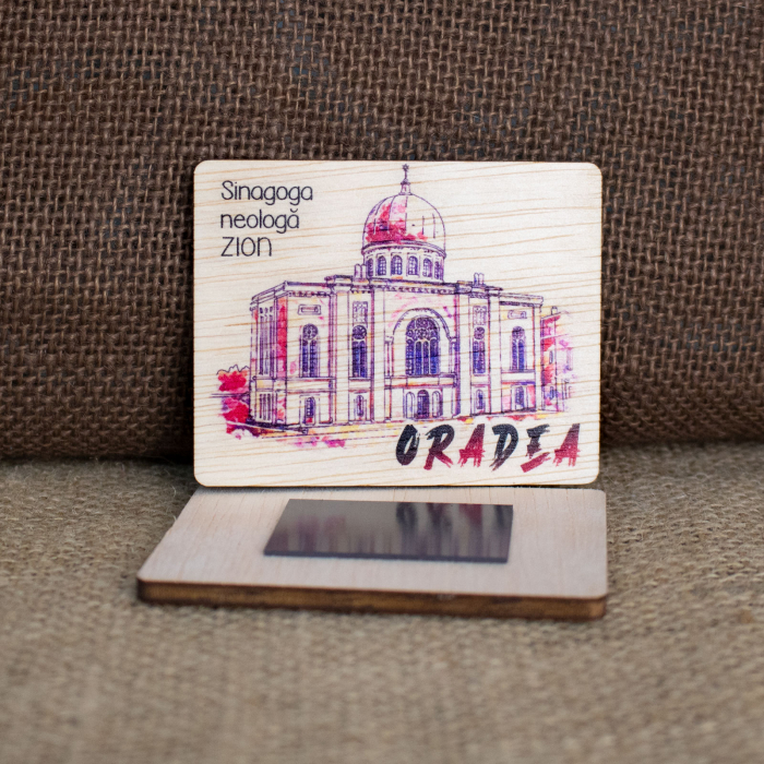 Magnet de frigider din lemn, color vintage, Sinagoga Neologa "Sion" Oradea [2]