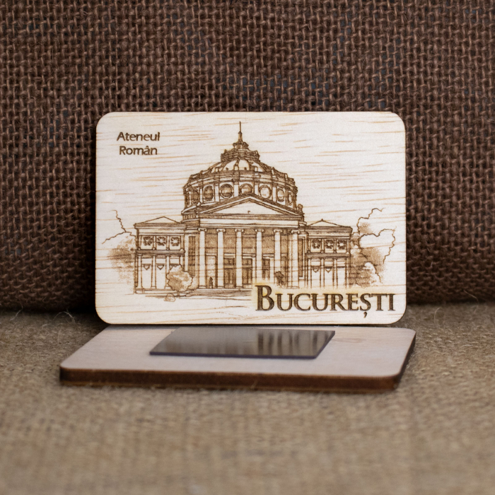 Magnet De Frigider Din Lemn, Gravat “Ateneul Roman” Bucuresti [2]