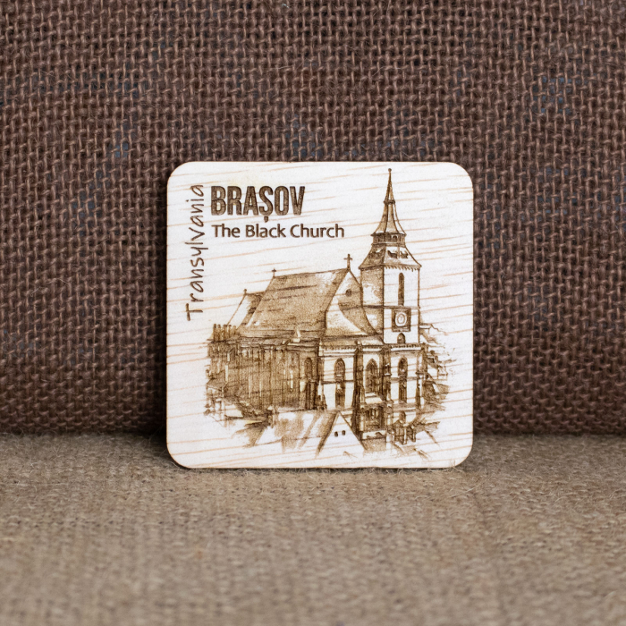 Magnet De Frigider din lemn, gravat „Biserica Neagra” Brasov [3]