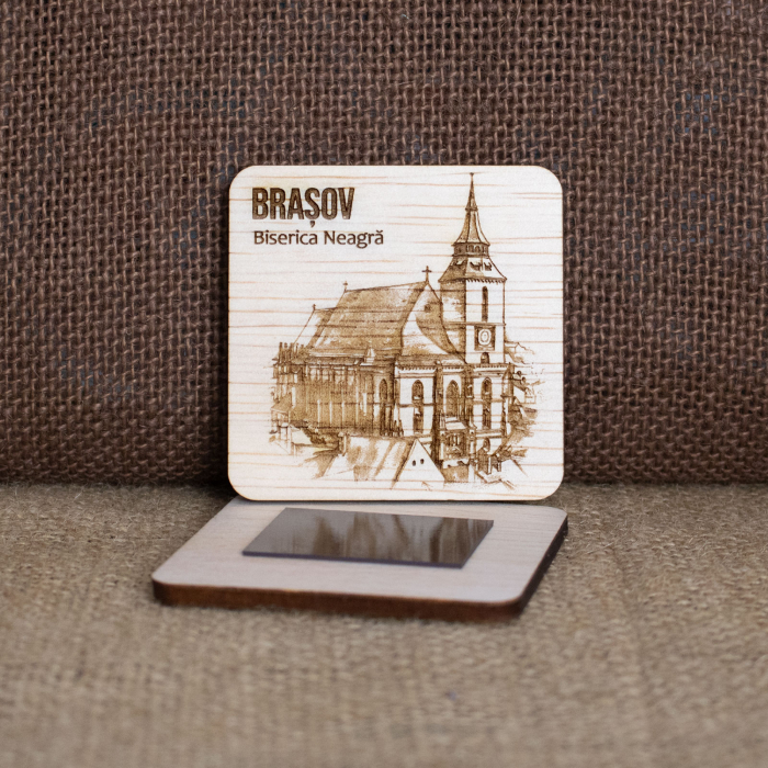Magnet De Frigider din lemn, gravat „Biserica Neagra” Brasov [2]