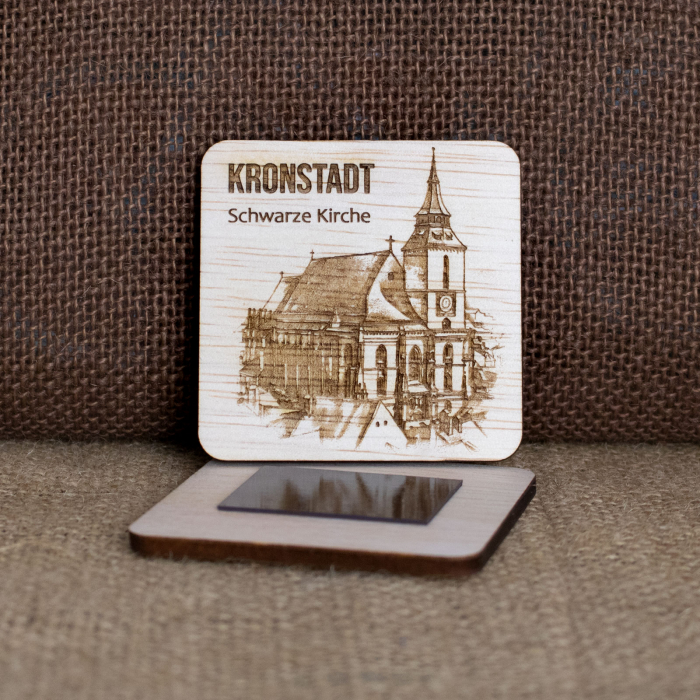 Magnet De Frigider din lemn, gravat „Biserica Neagra” Brasov [6]