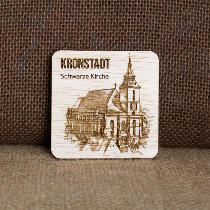 Magnet De Frigider din lemn, gravat „Biserica Neagra” Brasov [5]
