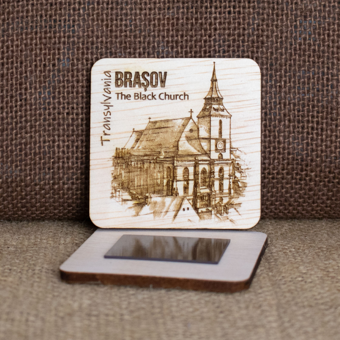 Magnet De Frigider din lemn, gravat „Biserica Neagra” Brasov [4]