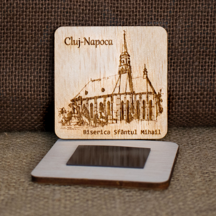 Magnet de frigider din lemn, gravat, “Biserica Sfantul Mihail” Cluj Napoca [2]