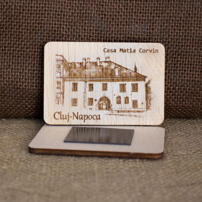 Magnet De Frigider din lemn, Gravat “Casa Matia Corvin” Cluj Napoca [2]