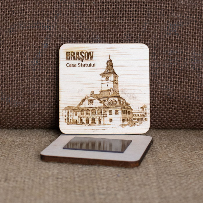 Magnet de frigider din lemn, gravat, Casa Sfatului Brasov [2]