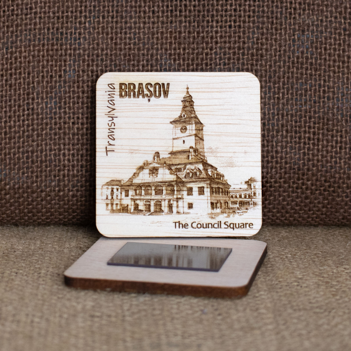 Magnet de frigider din lemn, gravat, Casa Sfatului Brasov [4]