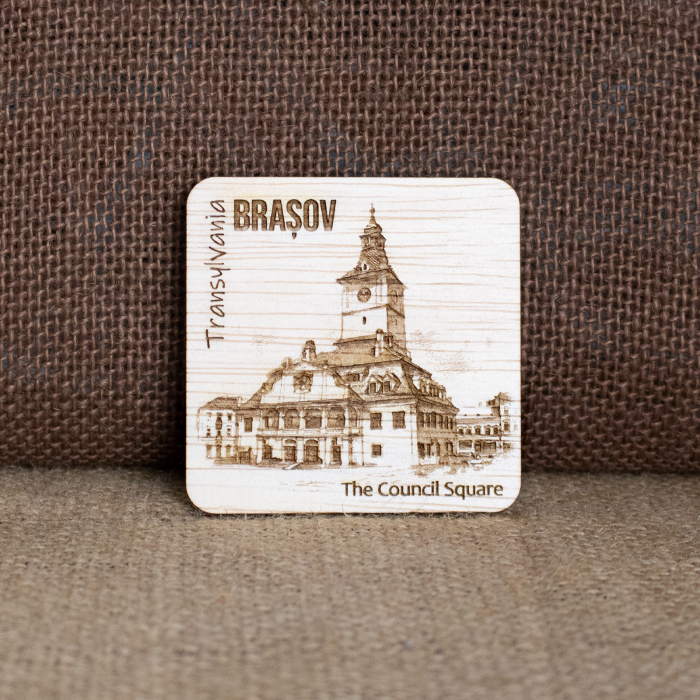 Magnet de frigider din lemn, gravat, Casa Sfatului Brasov [3]