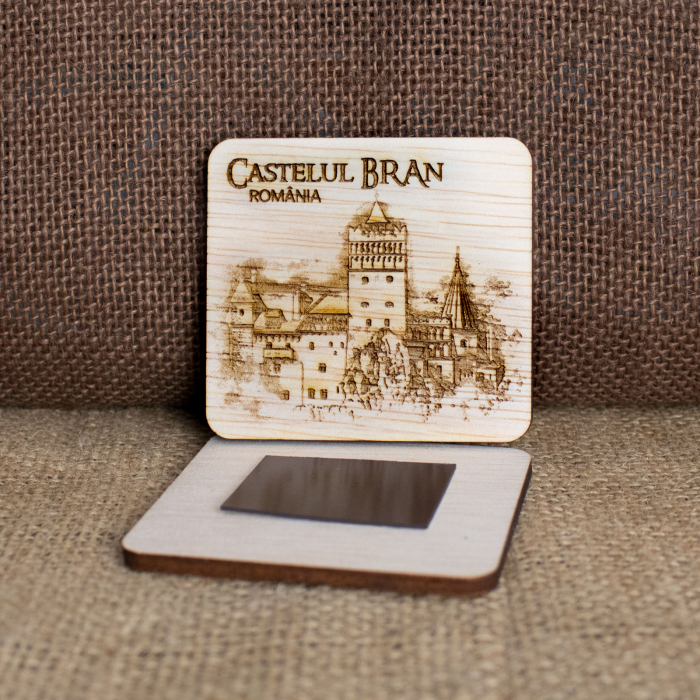 Magnet de frigider din lemn, gravat, Castelul Bran [2]