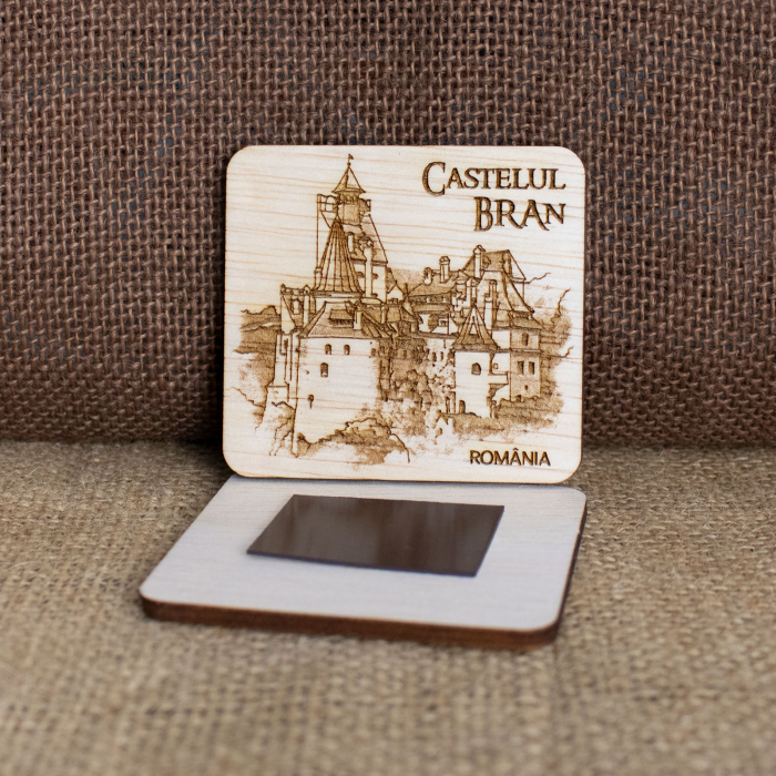 Magnet de frigider din lemn, gravat, Castelul Bran [2]