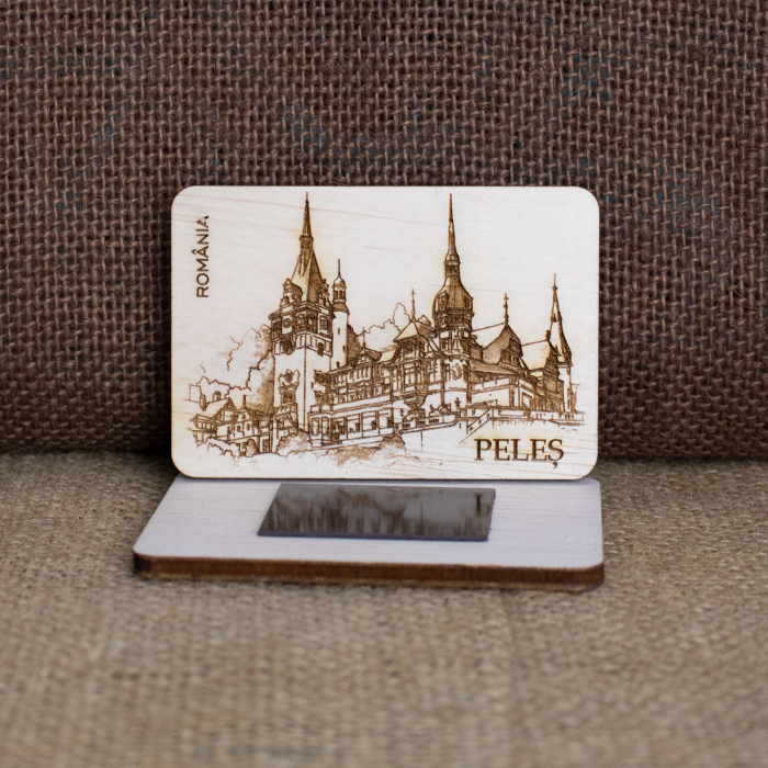 Magnet de frigider din lemn, gravat "Castelul Peles" Sinaia [2]