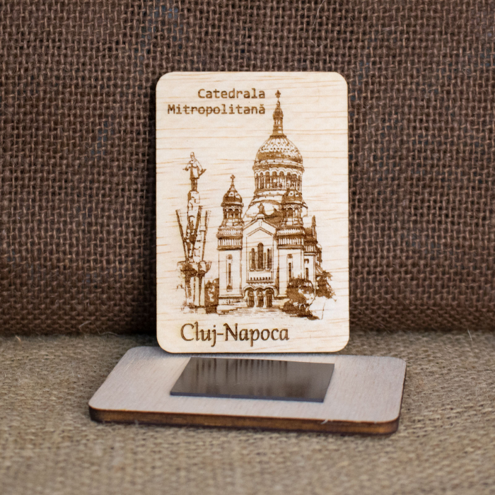 Magnet De Frigider din lemn, Gravat , “Catedrala Mitropolitana” Cluj Napoca [2]