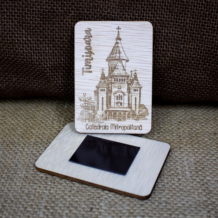 Magnet de frigider din lemn, gravat, Catedrala Mitropolitana Timisoara [2]