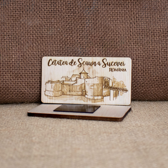 Magnet de frigider din lemn, gravat, Cetatea de Scaun a Sucevei [2]