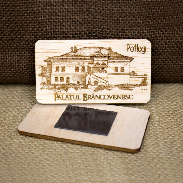 Magnet de frigider din lemn, gravat, Palatul Brancovenesc, Potlogi, Dambovita [2]