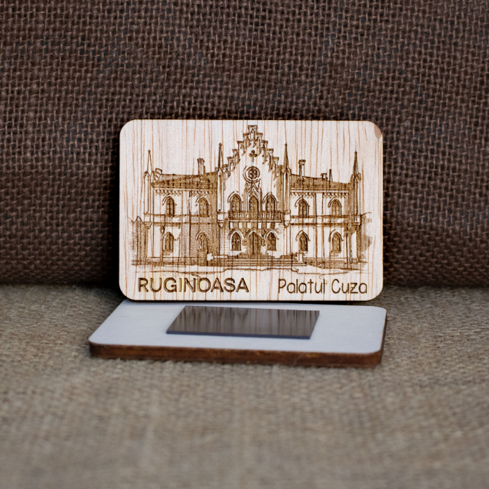 Magnet de frigider din lemn, gravat, Palatul Cuza de la Ruginoasa [2]