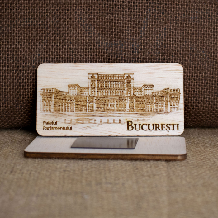 Magnet De Frigider Din Lemn, Gravat “Palatul Parlamentului” Bucuresti [2]
