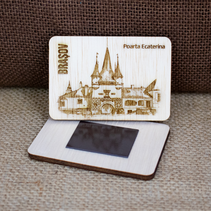 Magnet De Frigider din lemn, gravat, „Poarta Ecaterina” Brasov [2]