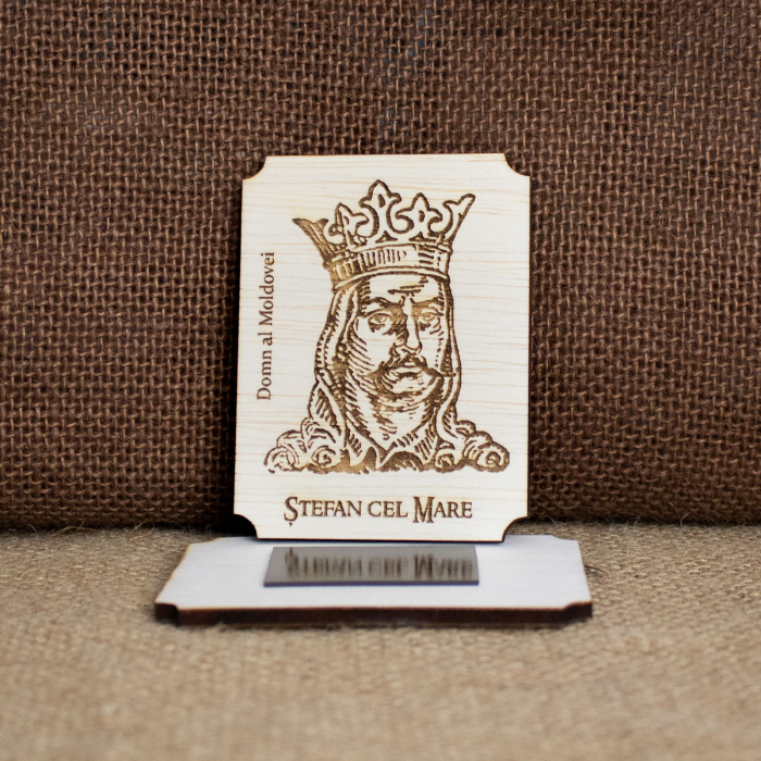 Magnet de frigider din lemn, gravat, Stefan cel Mare [2]