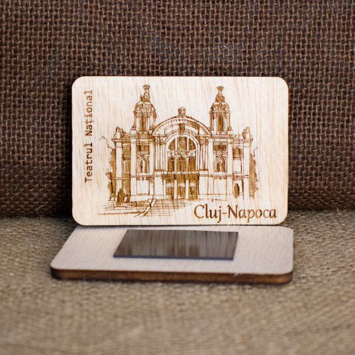 Magnet De Frigider din lemn, gravat,  “Teatrul National” Cluj Napoca [2]