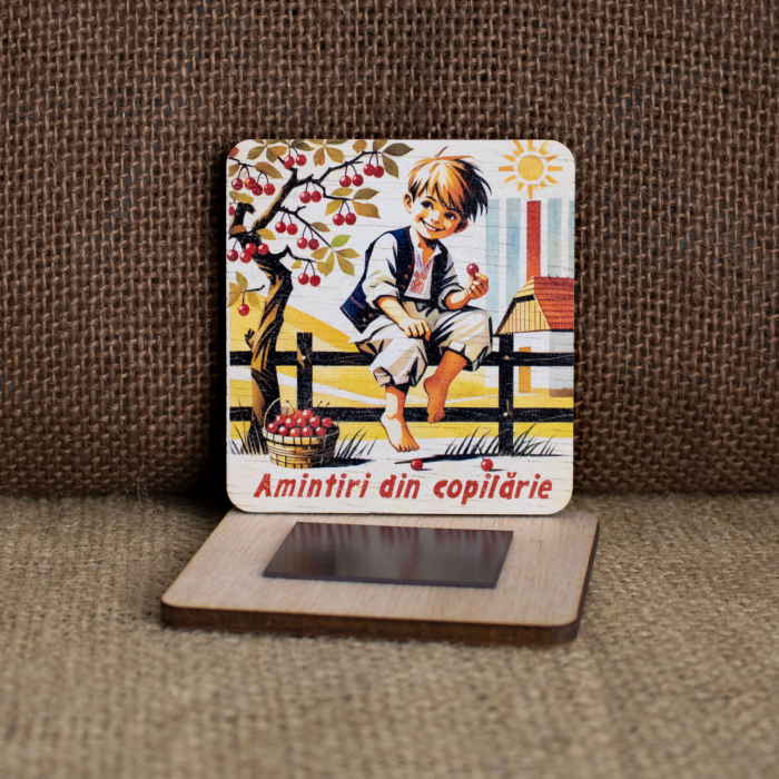 Magnet de frigider din lemn, La furat de cirese - Amintiri din Copilarie [2]