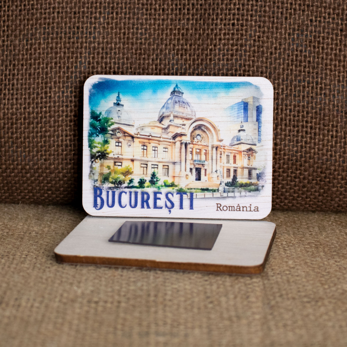Magnet de frigider din lemn, acuarela, Palatul CEC, Bucuresti [2]