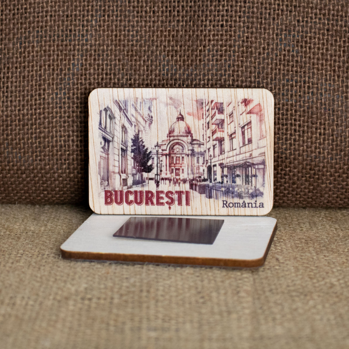 Magnet de frigider din lemn, Palatul CEC Bucuresti (vedere din Centrul Vechi) [2]