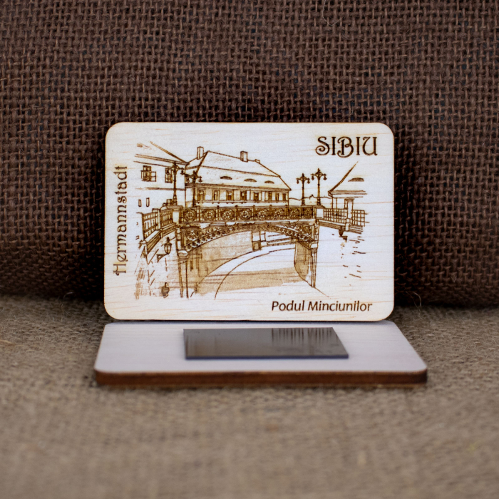 Magnet de frigider din lemn gravat, "Podul Minciunilor" Sibiu [2]