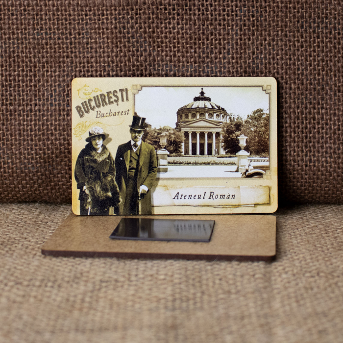 Magnet de frigider din lemn, vintage, Ateneul Roman, Calea Victoriei, Bucuresti [2]