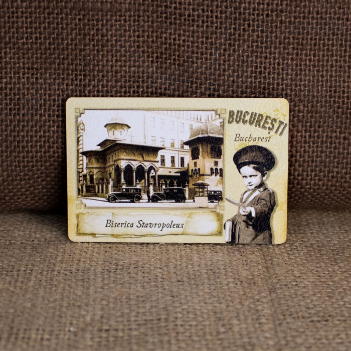 Magnet de frigider din lemn, vintage, Biserica Stavropoleus, Bucuresti [2]