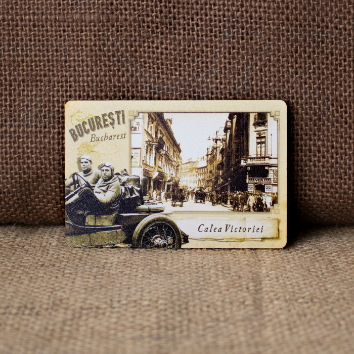 Magnet de frigider din lemn, vintage, Calea Victoriei, Bucuresti [1]