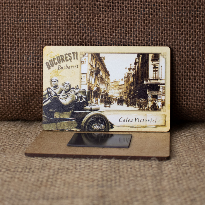 Magnet de frigider din lemn, vintage, Calea Victoriei, Bucuresti [2]