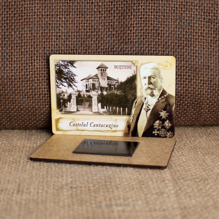 Magnet de frigider din lemn, vintage, Castelul Cantacuzino, Busteni [2]