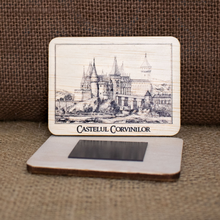 Magnet de frigider, din lemn, vintage, Castelul Corvinilor Hunedoara [2]