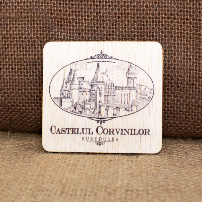Magnet de frigider, din lemn, vintage,  Castelul Corvinilor Hunedoara [1]