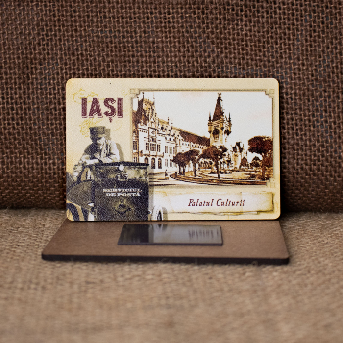 Magnet de frigider din lemn, vintage, Palatul Culturii Iasi [2]