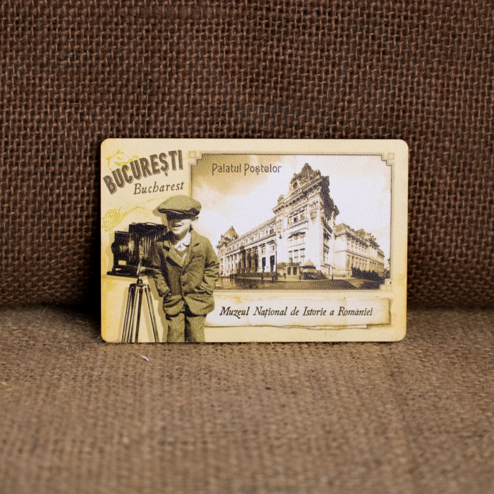 Magnet de frigider din lemn, vintage, Palatul Postelor, Calea Victoriei, Bucuresti [2]