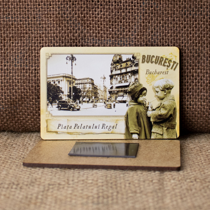 Magnet de frigider din lemn, vintage, Piata Palatului Regal, Calea Victoriei, Bucuresti [2]