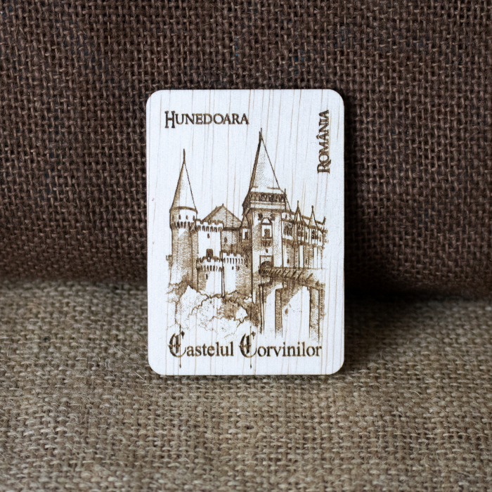 Magnet De Frigider din lemn,  Gravat Castelul Corvinilor Hunedoara [2]